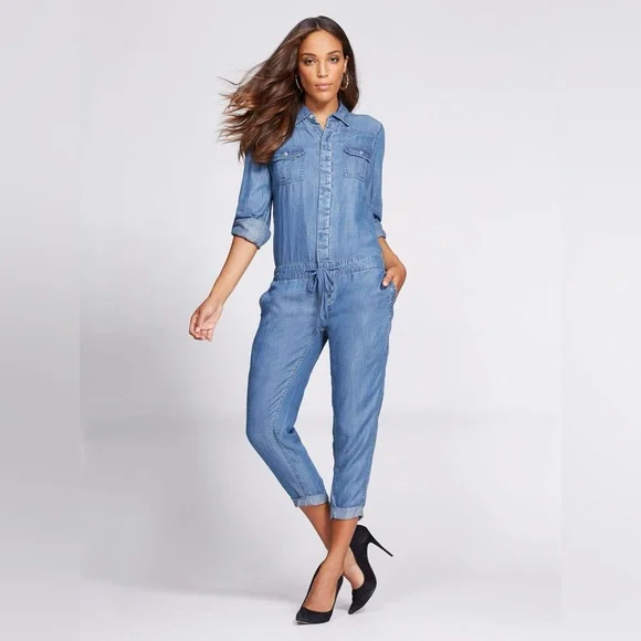 Gabrielle Union X New York & Company Blue Denim Jumpsuit - Picture 1 of 5